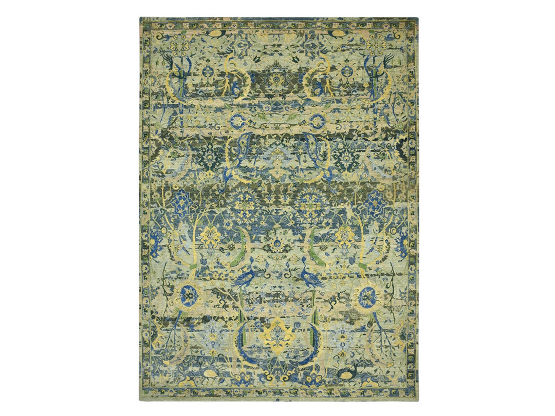 10'1" x 14'1" New Hand Knotted Green Wool Rectangle Oriental Rug - MOA10275686
