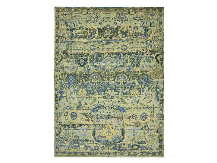 10'1" x 14'1" New Hand Knotted Green Wool Rectangle Oriental Rug - MOA10275686