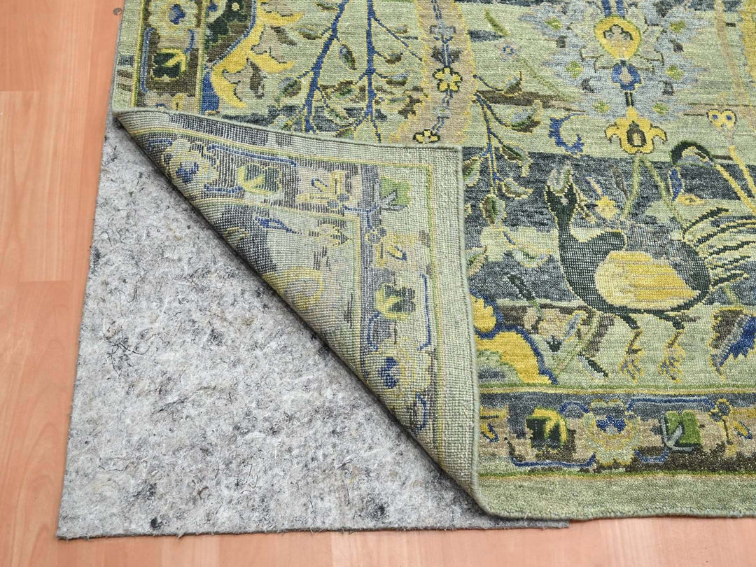 10'1" x 14'1" New Hand Knotted Green Wool Rectangle Oriental Rug - MOA10275686
