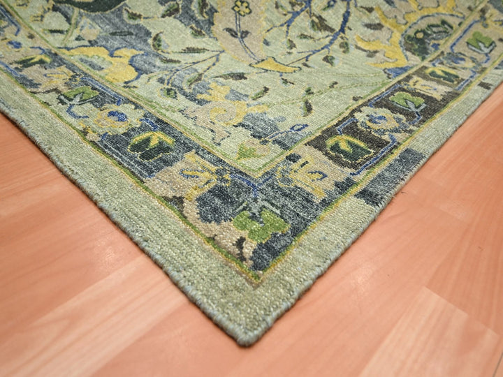 10'1" x 14'1" New Hand Knotted Green Wool Rectangle Oriental Rug - MOA10275686