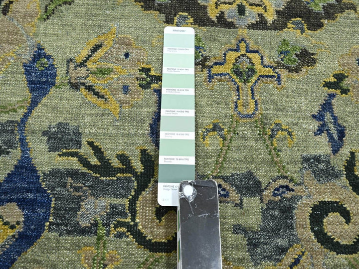 10'1" x 14'1" New Hand Knotted Green Wool Rectangle Oriental Rug - MOA10275686