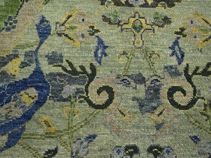 10'1" x 14'1" New Hand Knotted Green Wool Rectangle Oriental Rug - MOA10275686