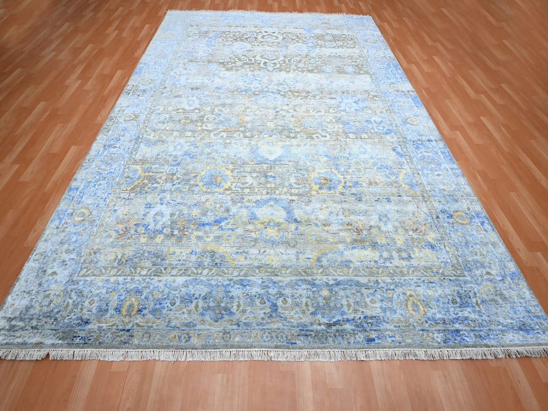 9'1" x 12'0" New Hand Knotted Brown Wool & Pure Silk Rectangle Oriental Rug - MOA10275707