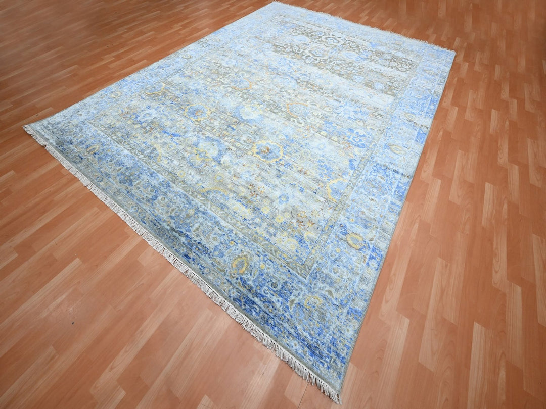 9'1" x 12'0" New Hand Knotted Brown Wool & Pure Silk Rectangle Oriental Rug - MOA10275707