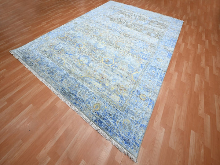 9'1" x 12'0" New Hand Knotted Brown Wool & Pure Silk Rectangle Oriental Rug - MOA10275707