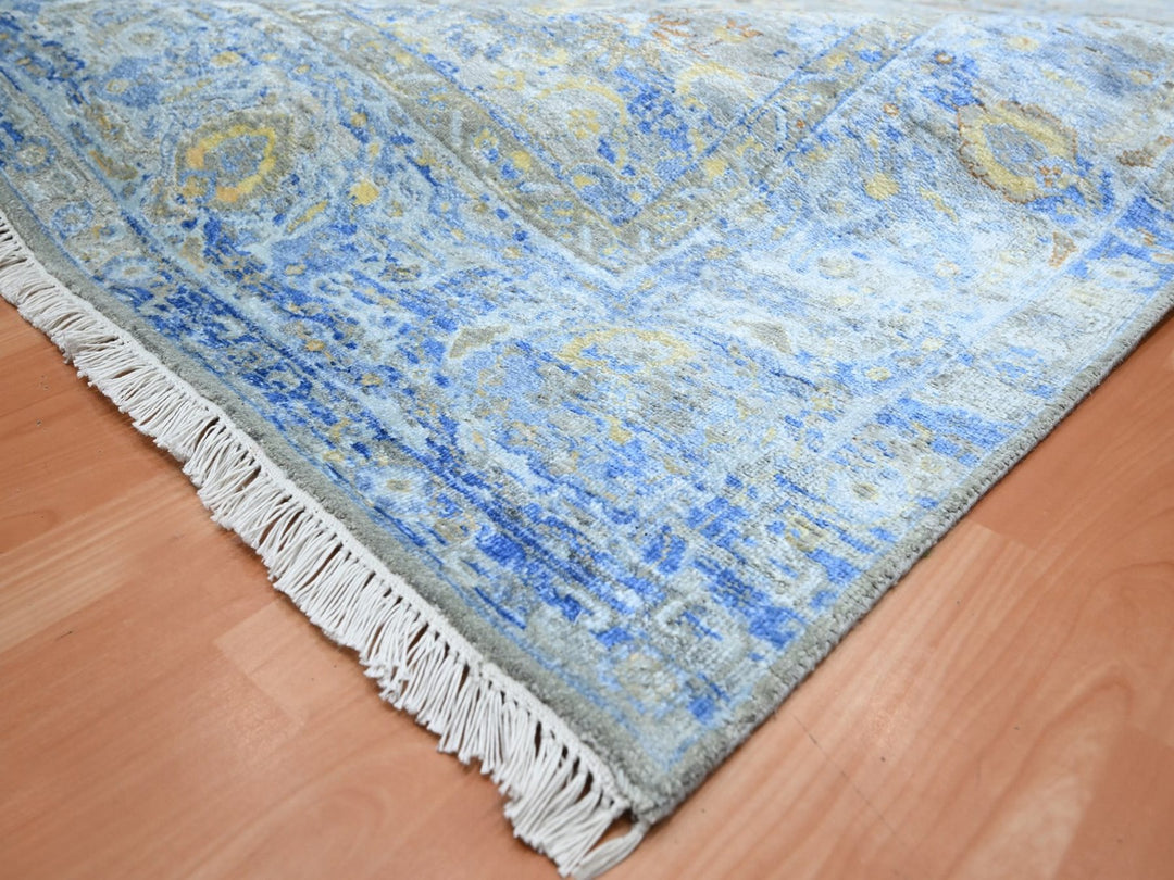 9'1" x 12'0" New Hand Knotted Brown Wool & Pure Silk Rectangle Oriental Rug - MOA10275707