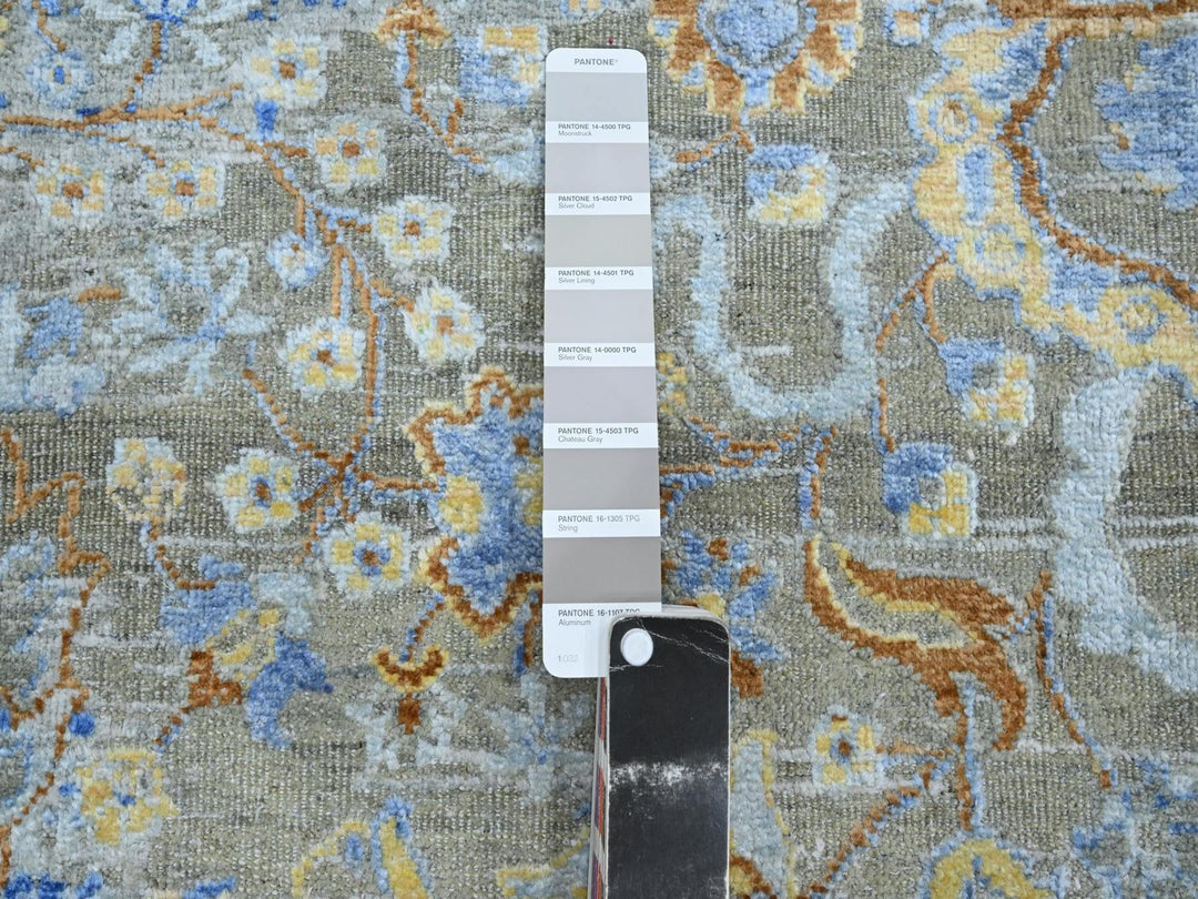 9'1" x 12'0" New Hand Knotted Brown Wool & Pure Silk Rectangle Oriental Rug - MOA10275707