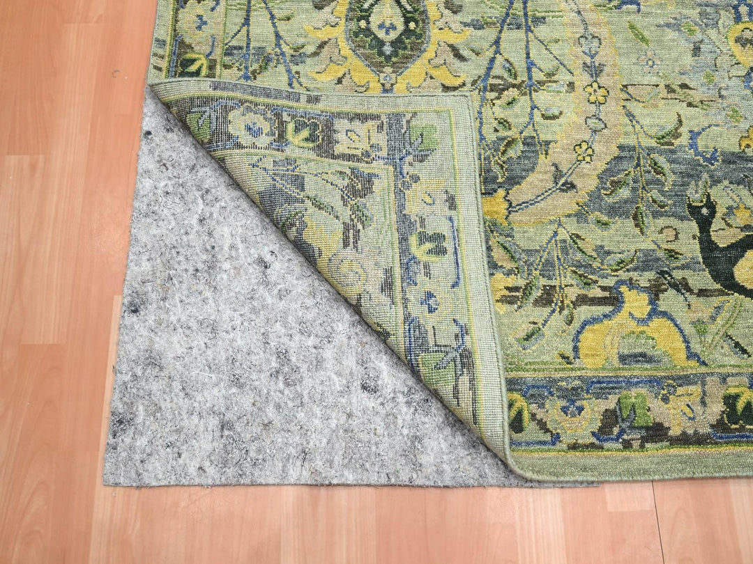 11'11" x 15'1" New Hand Knotted Green Wool Rectangle Oriental Rug - MOA10275712
