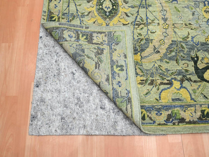 11'11" x 15'1" New Hand Knotted Green Wool Rectangle Oriental Rug - MOA10275712