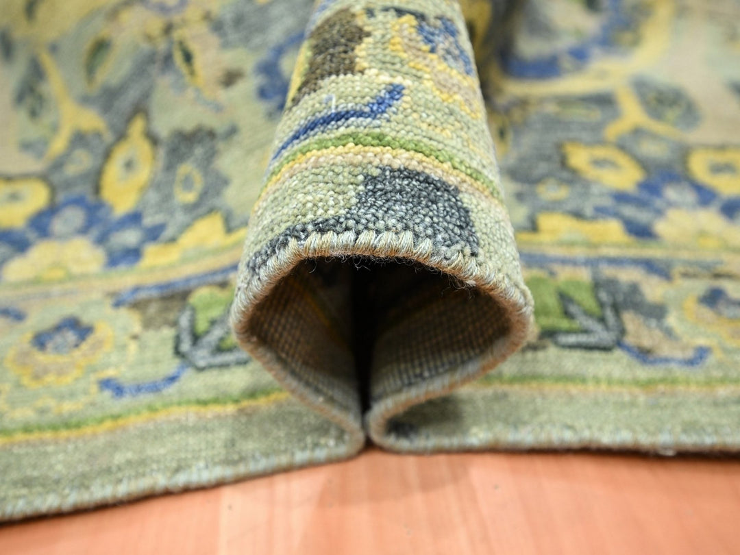 11'11" x 15'1" New Hand Knotted Green Wool Rectangle Oriental Rug - MOA10275712