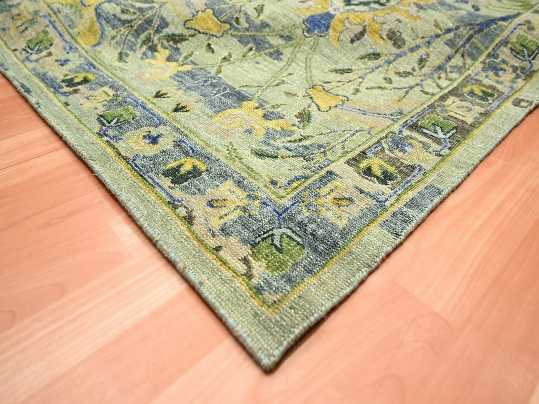 11'11" x 15'1" New Hand Knotted Green Wool Rectangle Oriental Rug - MOA10275712