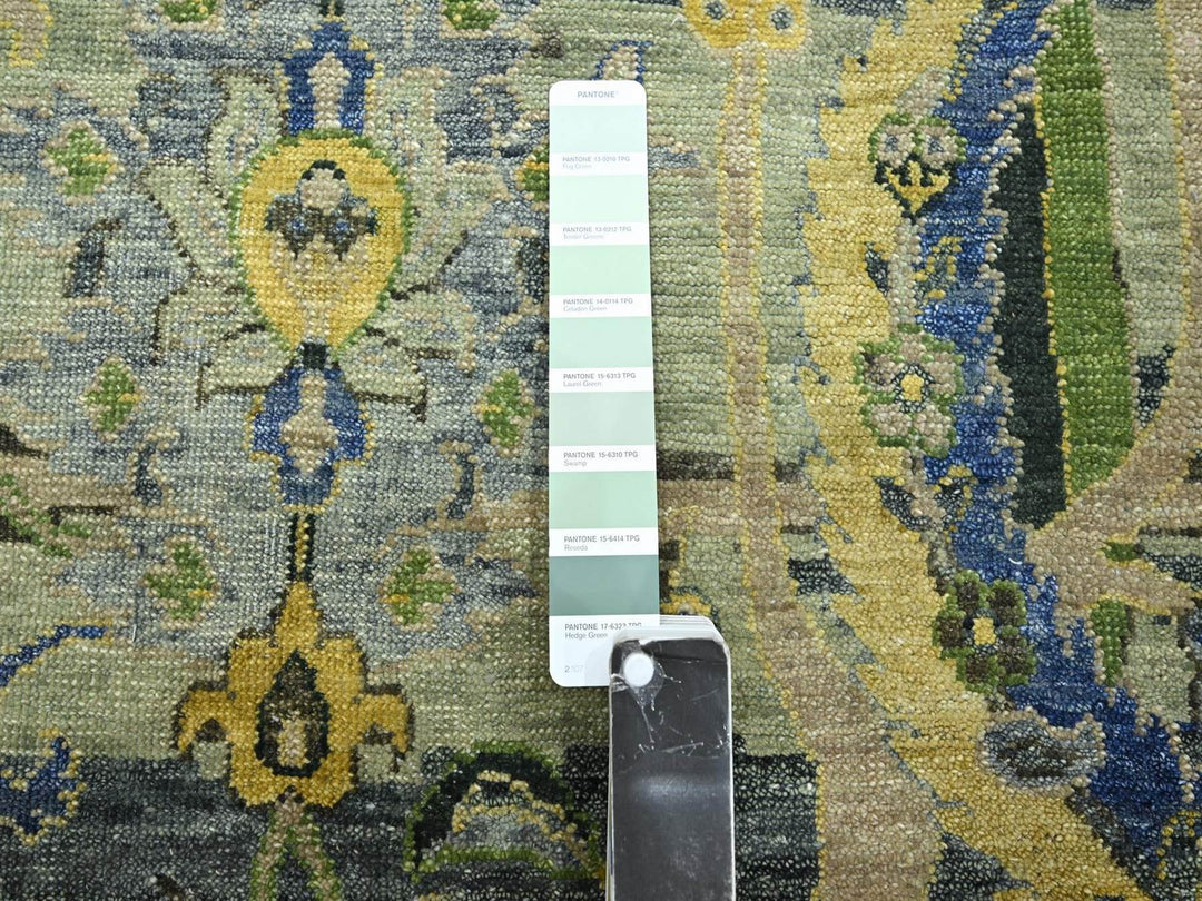 11'11" x 15'1" New Hand Knotted Green Wool Rectangle Oriental Rug - MOA10275712