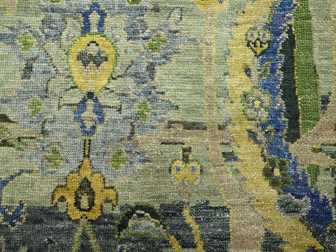 11'11" x 15'1" New Hand Knotted Green Wool Rectangle Oriental Rug - MOA10275712