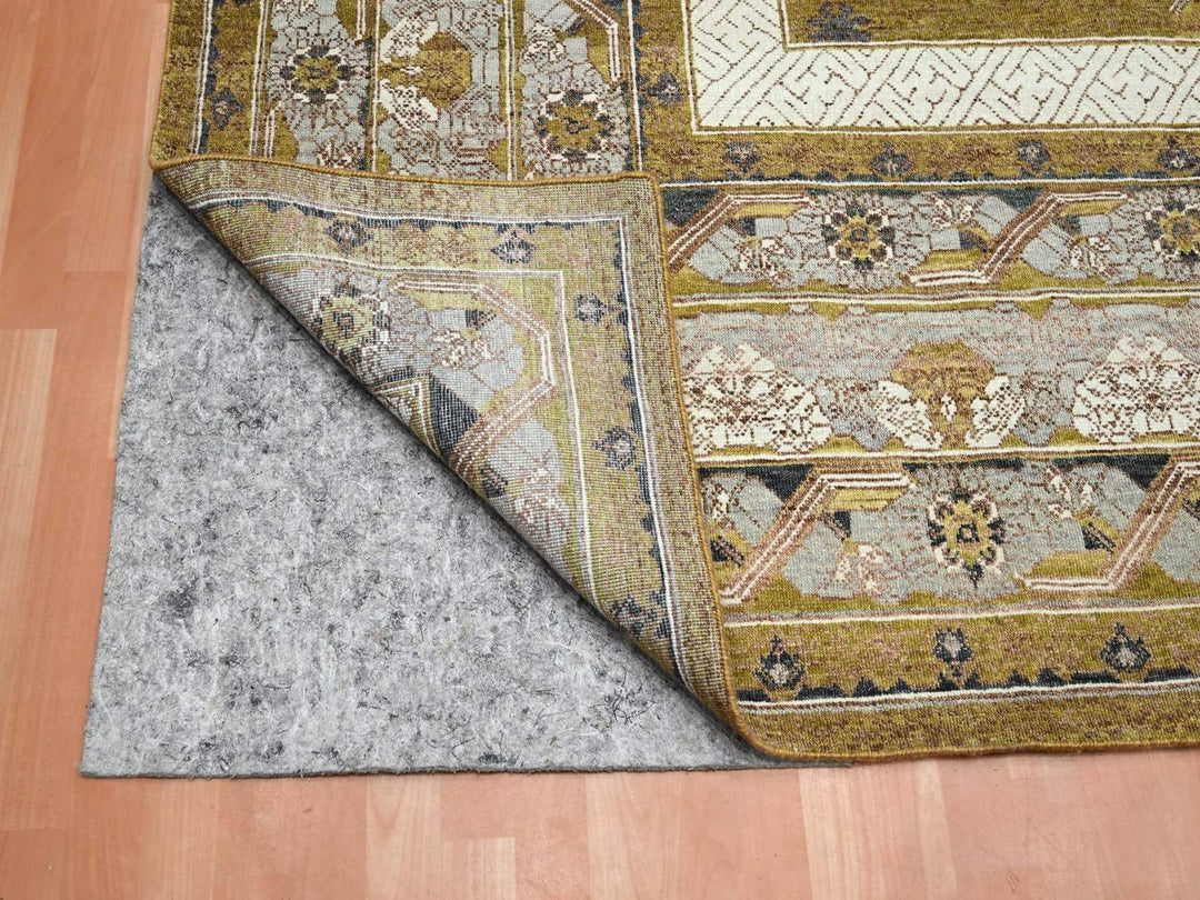 12'1" x 15'2" New Hand Knotted Yellow Wool Rectangle Oriental Rug - MOA10275721