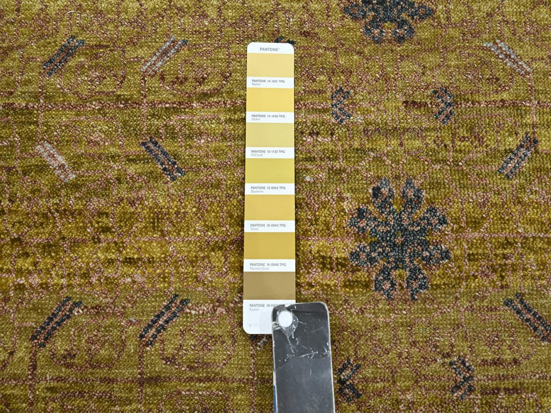 12'1" x 15'2" New Hand Knotted Yellow Wool Rectangle Oriental Rug - MOA10275721