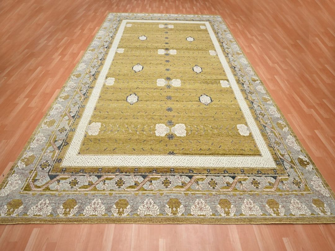 10'0" x 14'3" New Hand Knotted Yellow Wool Rectangle Oriental Rug - MOA10275722