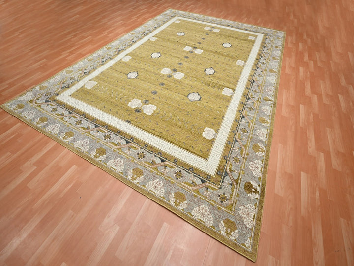 10'0" x 14'3" New Hand Knotted Yellow Wool Rectangle Oriental Rug - MOA10275722