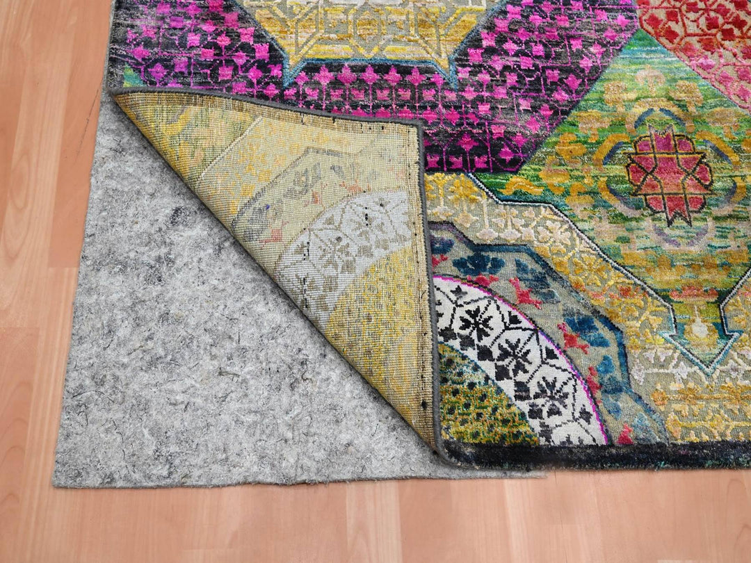 9'0" x 11'10" New Hand Knotted Yellow Wool & Silk Rectangle Oriental Rug - MOA10275726