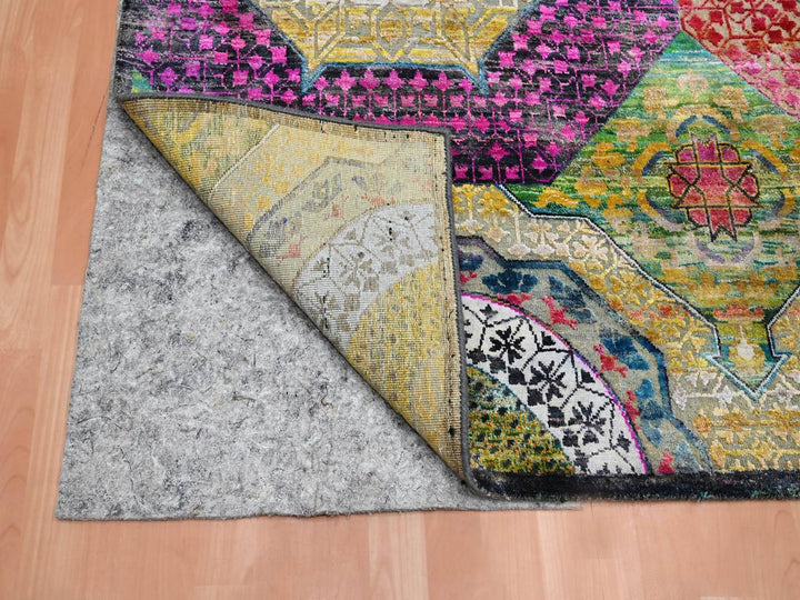 9'0" x 11'10" New Hand Knotted Yellow Wool & Silk Rectangle Oriental Rug - MOA10275726