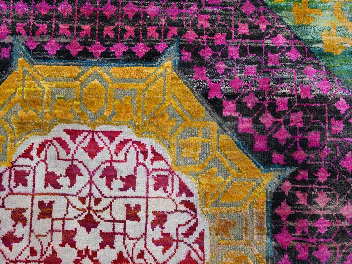 9'0" x 11'10" New Hand Knotted Yellow Wool & Silk Rectangle Oriental Rug - MOA10275726