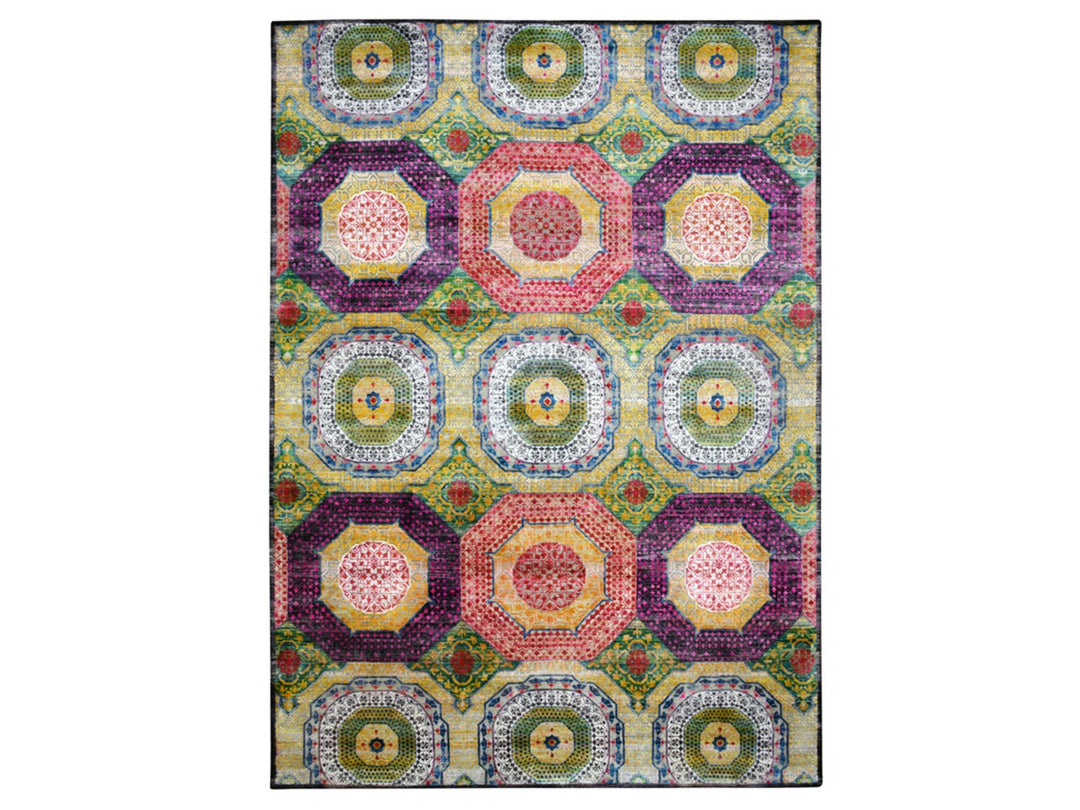 10'0" x 14'1" New Hand Knotted Yellow Wool & Sari Silk Rectangle Oriental Rug - MOA10275730