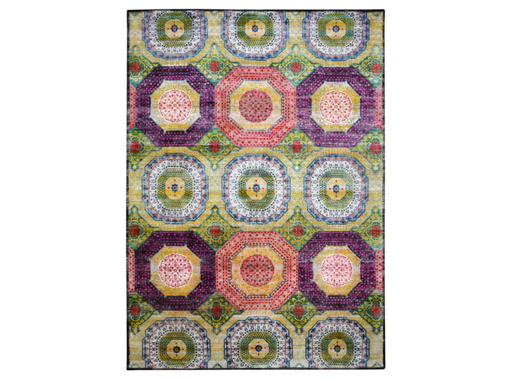 10'0" x 14'1" New Hand Knotted Yellow Wool & Sari Silk Rectangle Oriental Rug - MOA10275730