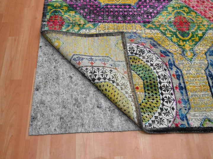 10'0" x 14'1" New Hand Knotted Yellow Wool & Sari Silk Rectangle Oriental Rug - MOA10275730