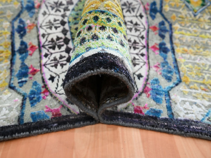 10'0" x 14'1" New Hand Knotted Yellow Wool & Sari Silk Rectangle Oriental Rug - MOA10275730