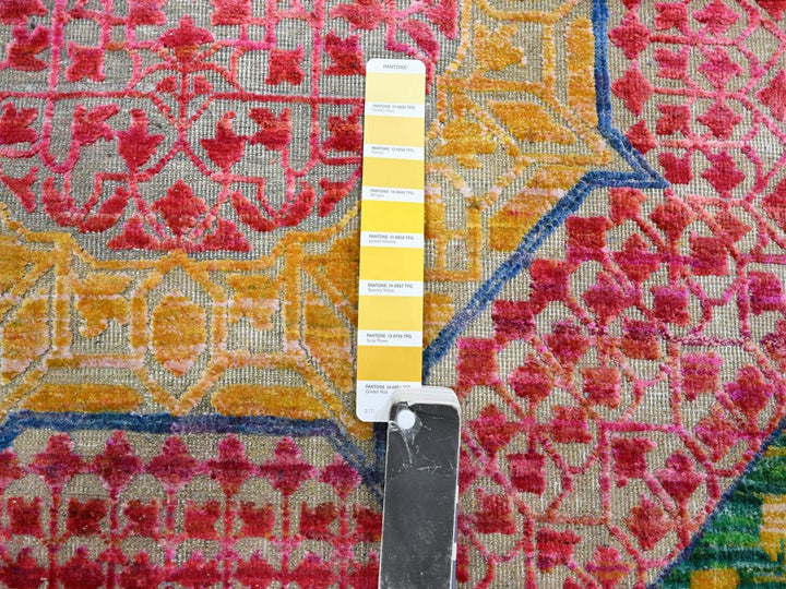 10'0" x 14'1" New Hand Knotted Yellow Wool & Sari Silk Rectangle Oriental Rug - MOA10275730