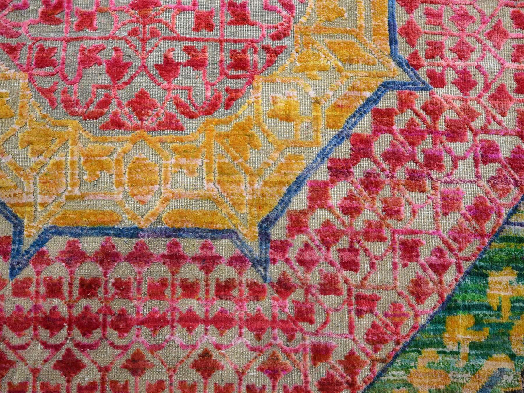 10'0" x 14'1" New Hand Knotted Yellow Wool & Sari Silk Rectangle Oriental Rug - MOA10275730