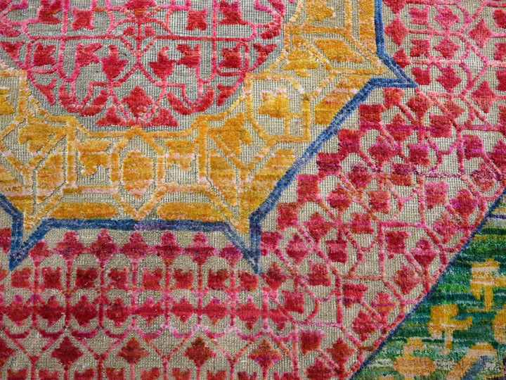 10'0" x 14'1" New Hand Knotted Yellow Wool & Sari Silk Rectangle Oriental Rug - MOA10275730