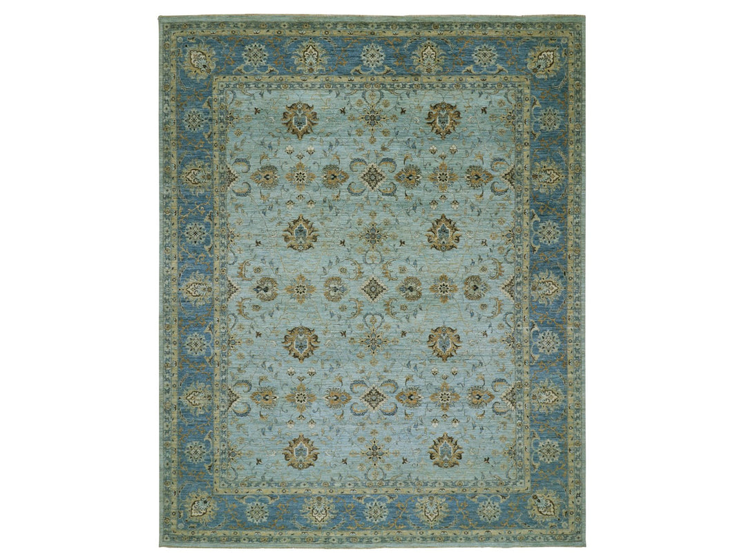 11'10" x 15'0" New Hand Knotted Blue Wool Rectangle Oriental Rug - MOA10276056