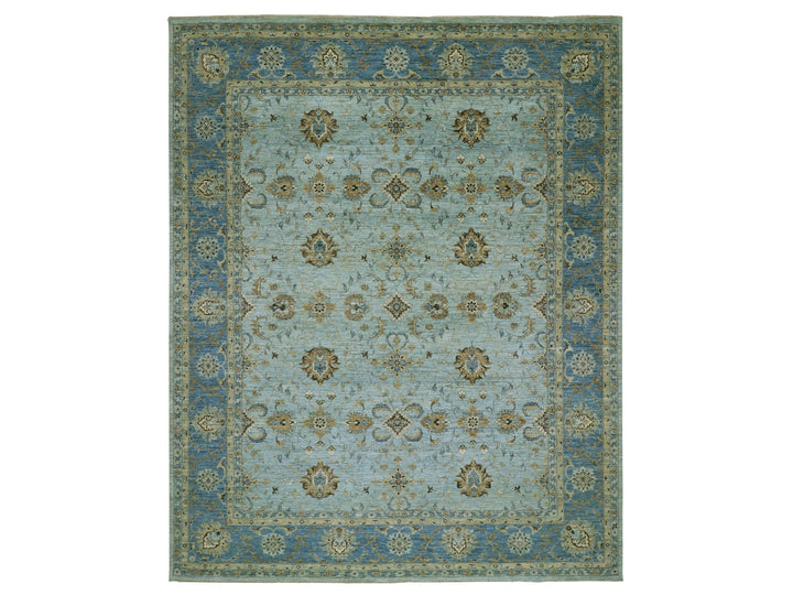 11'10" x 15'0" New Hand Knotted Blue Wool Rectangle Oriental Rug - MOA10276056