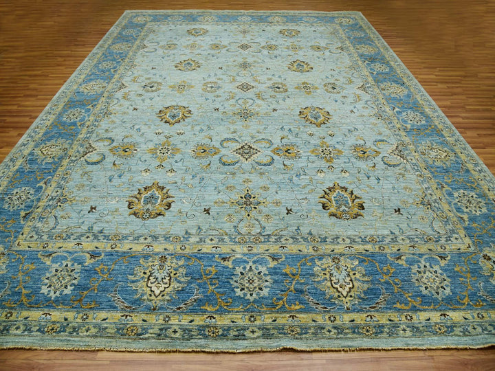 11'10" x 15'0" New Hand Knotted Blue Wool Rectangle Oriental Rug - MOA10276056