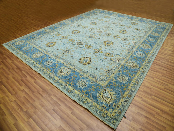 11'10" x 15'0" New Hand Knotted Blue Wool Rectangle Oriental Rug - MOA10276056