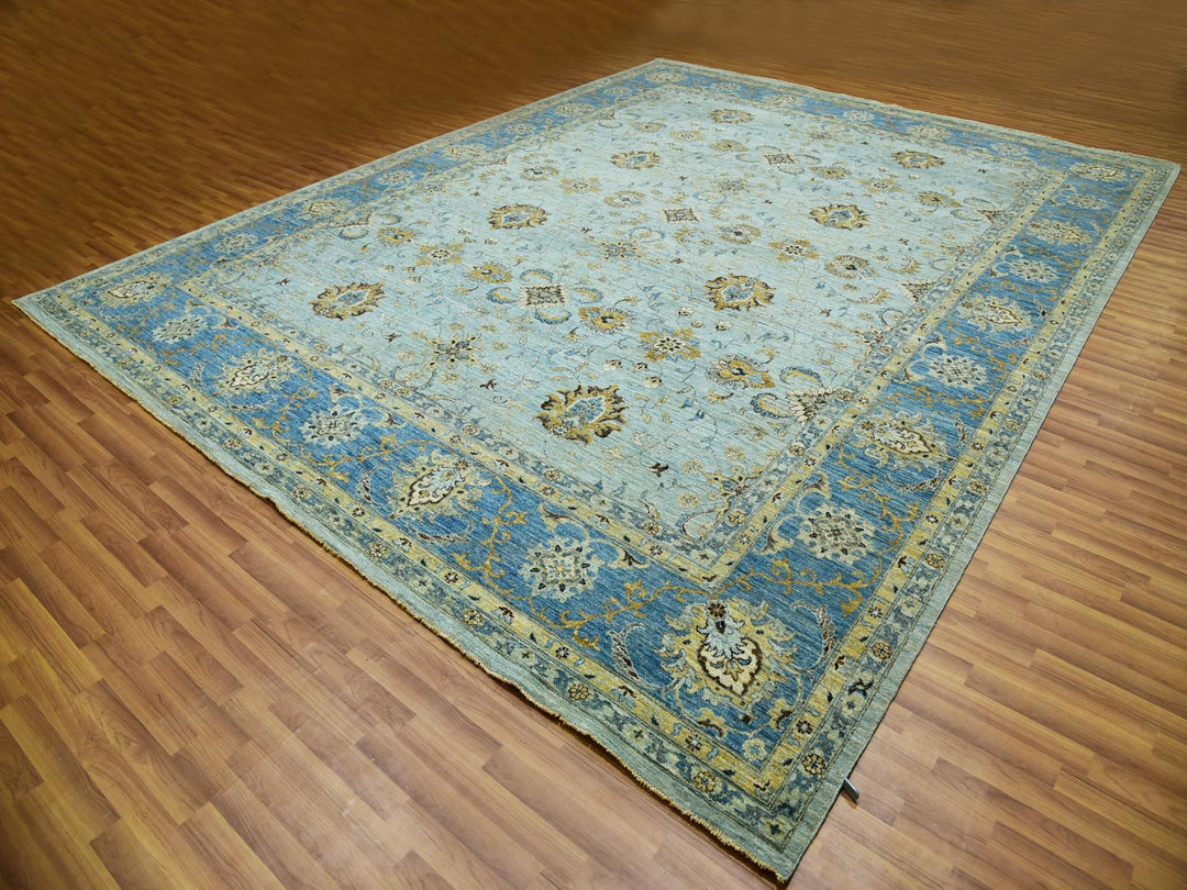 11'10" x 15'0" New Hand Knotted Blue Wool Rectangle Oriental Rug - MOA10276056