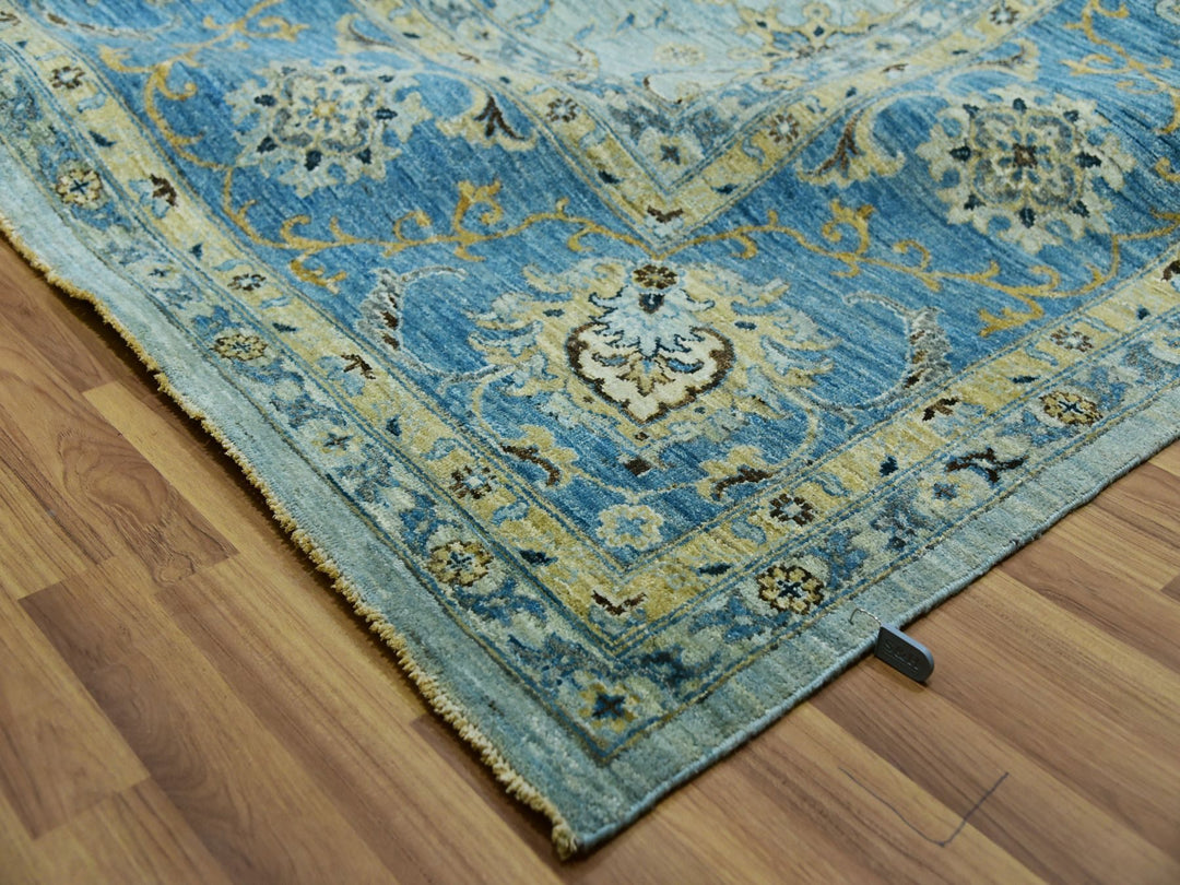 11'10" x 15'0" New Hand Knotted Blue Wool Rectangle Oriental Rug - MOA10276056