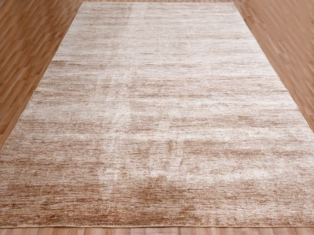 8'11" x 12'0" New Hand Knotted Brown Sari Silk Rectangle Oriental Rug - MOA10276073