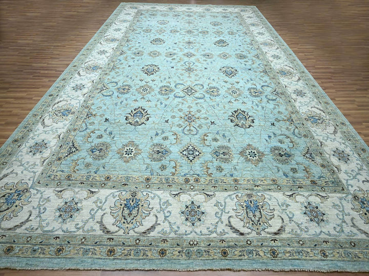 12'0" x 18'1" New Hand Knotted Blue Wool Rectangle Oriental Rug - MOA10276106