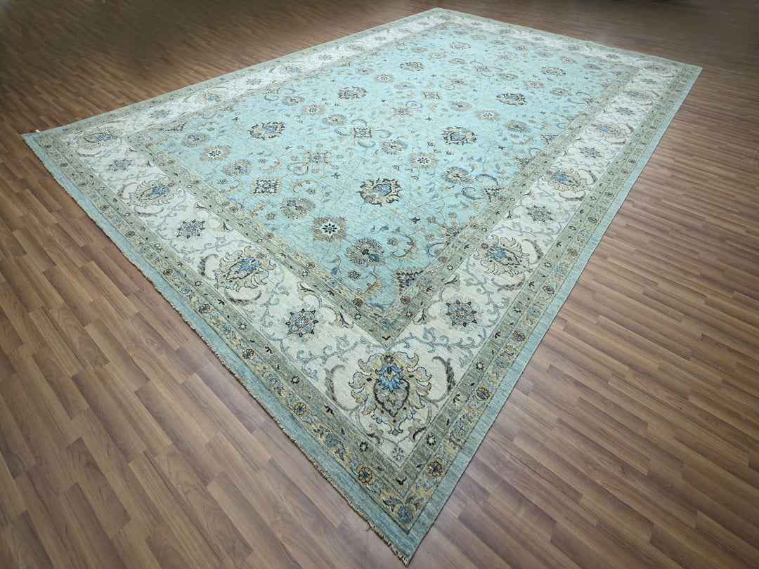 12'0" x 18'1" New Hand Knotted Blue Wool Rectangle Oriental Rug - MOA10276106