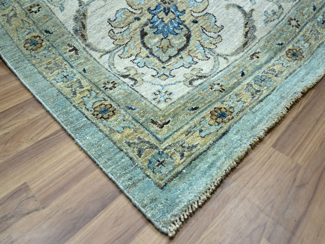 12'0" x 18'1" New Hand Knotted Blue Wool Rectangle Oriental Rug - MOA10276106