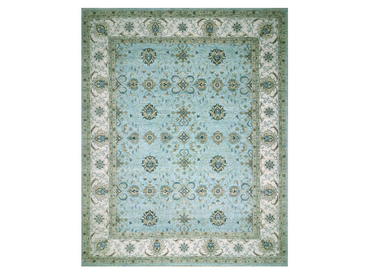 12'2" x 15'3" New Hand Knotted Blue Wool Rectangle Oriental Rug - MOA10276107