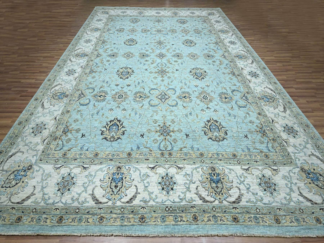 12'2" x 15'3" New Hand Knotted Blue Wool Rectangle Oriental Rug - MOA10276107