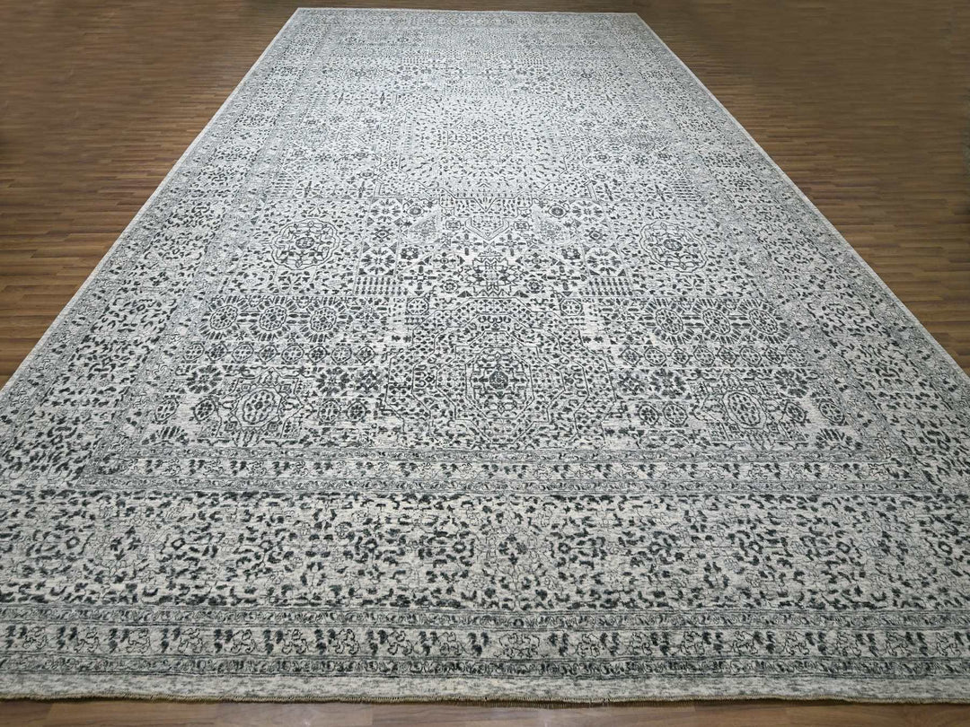 14'11" x 20'0" New Hand Knotted Ivory Wool Rectangle Oriental Rug - MOA10276119