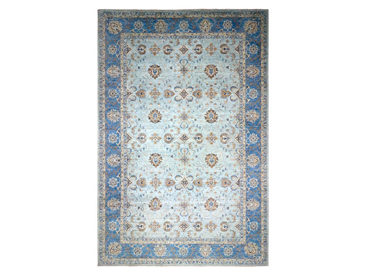 11'11" x 17'11" New Hand Knotted Blue Wool Rectangle Oriental Rug - MOA10276121