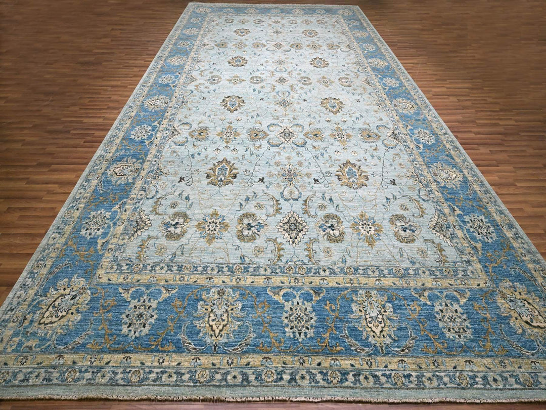 11'11" x 17'11" New Hand Knotted Blue Wool Rectangle Oriental Rug - MOA10276121