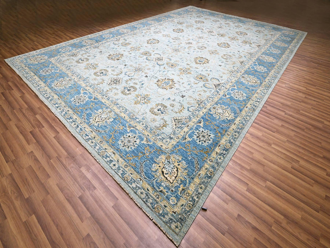 11'11" x 17'11" New Hand Knotted Blue Wool Rectangle Oriental Rug - MOA10276121