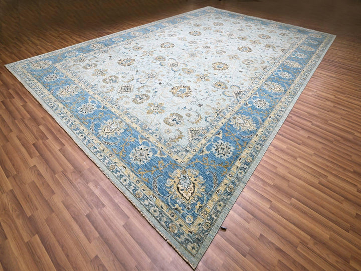 11'11" x 17'11" New Hand Knotted Blue Wool Rectangle Oriental Rug - MOA10276121