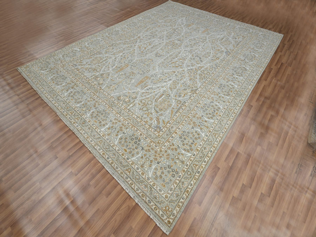 9'2" x 12'0" New Hand Knotted Grey Wool Rectangle Oriental Rug - MOA10276160