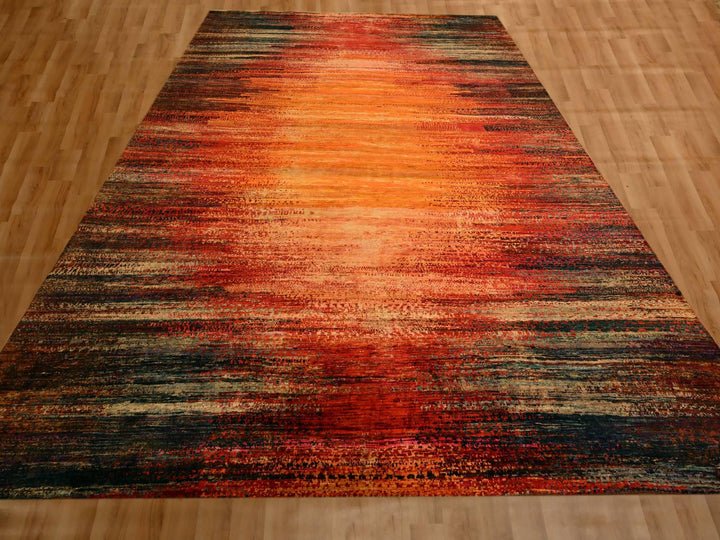 9'10" x 14'1" New Hand Knotted Yellow Sari Silk Rectangle Oriental Rug - MOA10276172